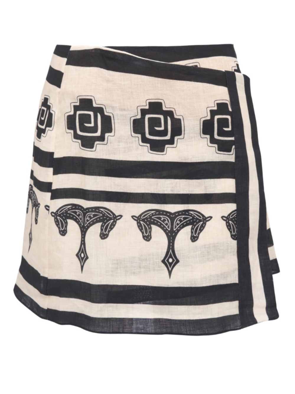 Johanna Ortiz Roots Ecru & Black Linen wrap skirt, NWT, SZ 12